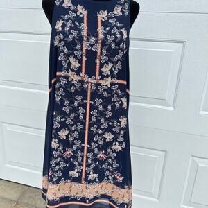 MAX STUDIO dress, navy floral, sleeveless, women's size XS